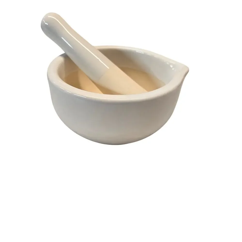 Mortar and Pestle White Glazed Porcelain Apothecary Kitchen Tool Approx. 5